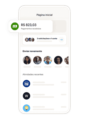 Um celular mostrando uma tela inicial de carteira digital, blocos exibindo maneiras diferentes de gerenciar seus recursos no aplicativo do PayPal